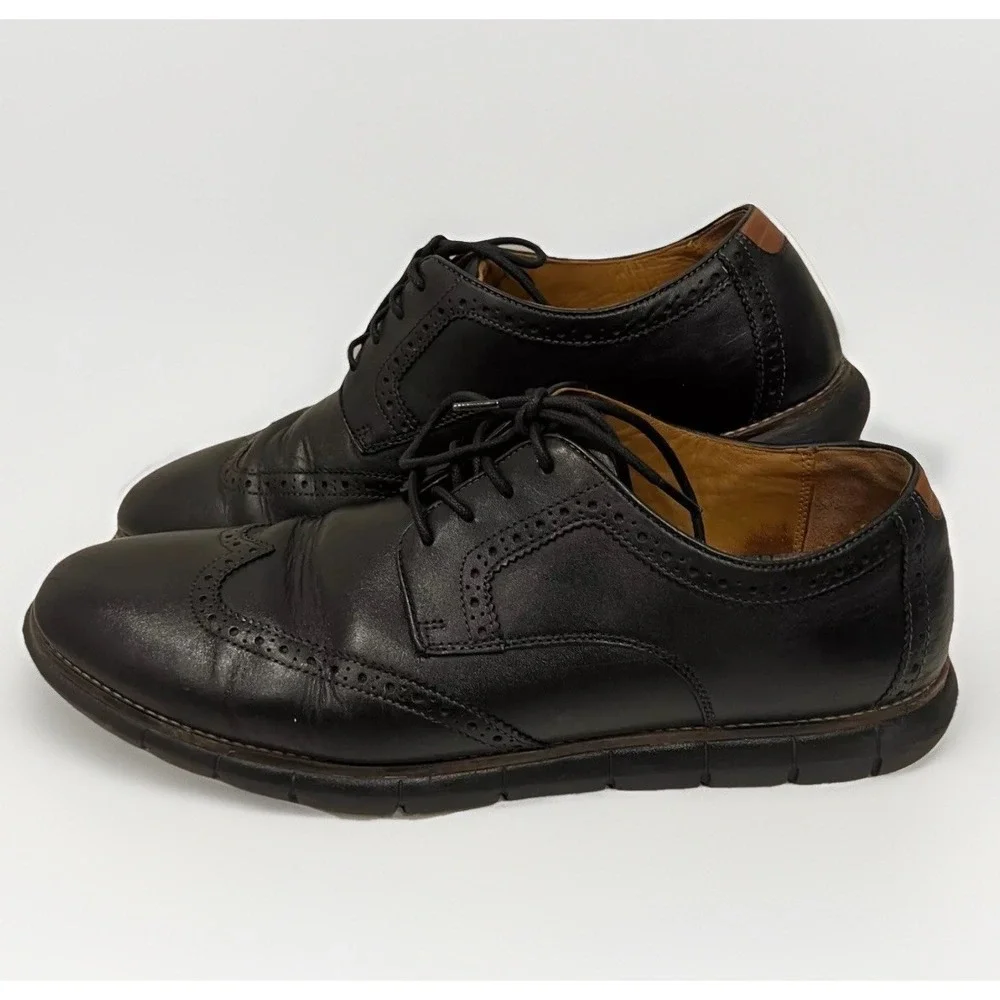 Johnston & Murphy Wingtip Oxfords Mens 12M Black Excellent Leather Dress Shoes‎